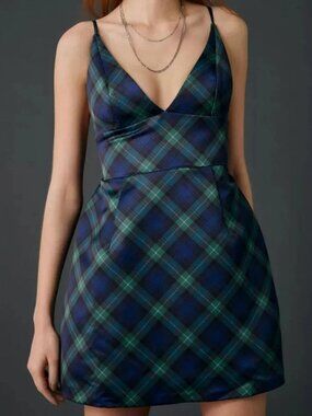 Kimchi Blue Petit Fours Fit-And-Flare Satin Mini Dress Dark Green